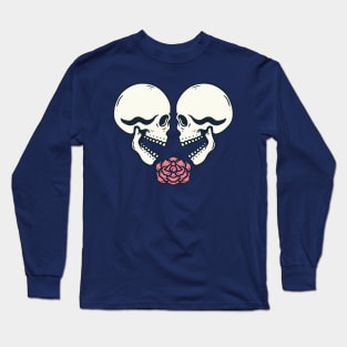 Couple Skull Rose Vintage Illustration Long Sleeve T-Shirt